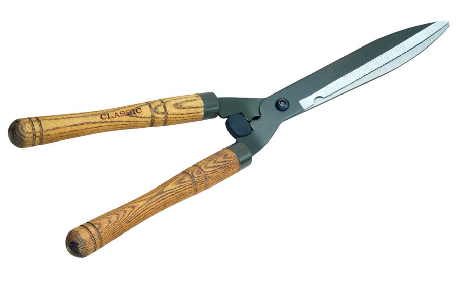 Drop Forged 8-3/4 Serrated Hedge Shear with Long Hickory Handles – Flexrake